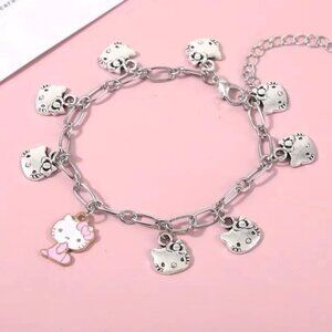 Hello Kitty Charm Bracelet Sanrio Enamel Silver Emo Rave Trendy Stylish Chain